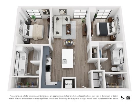 Floor plan for 2 beds, 2 baths, 1060 sqft